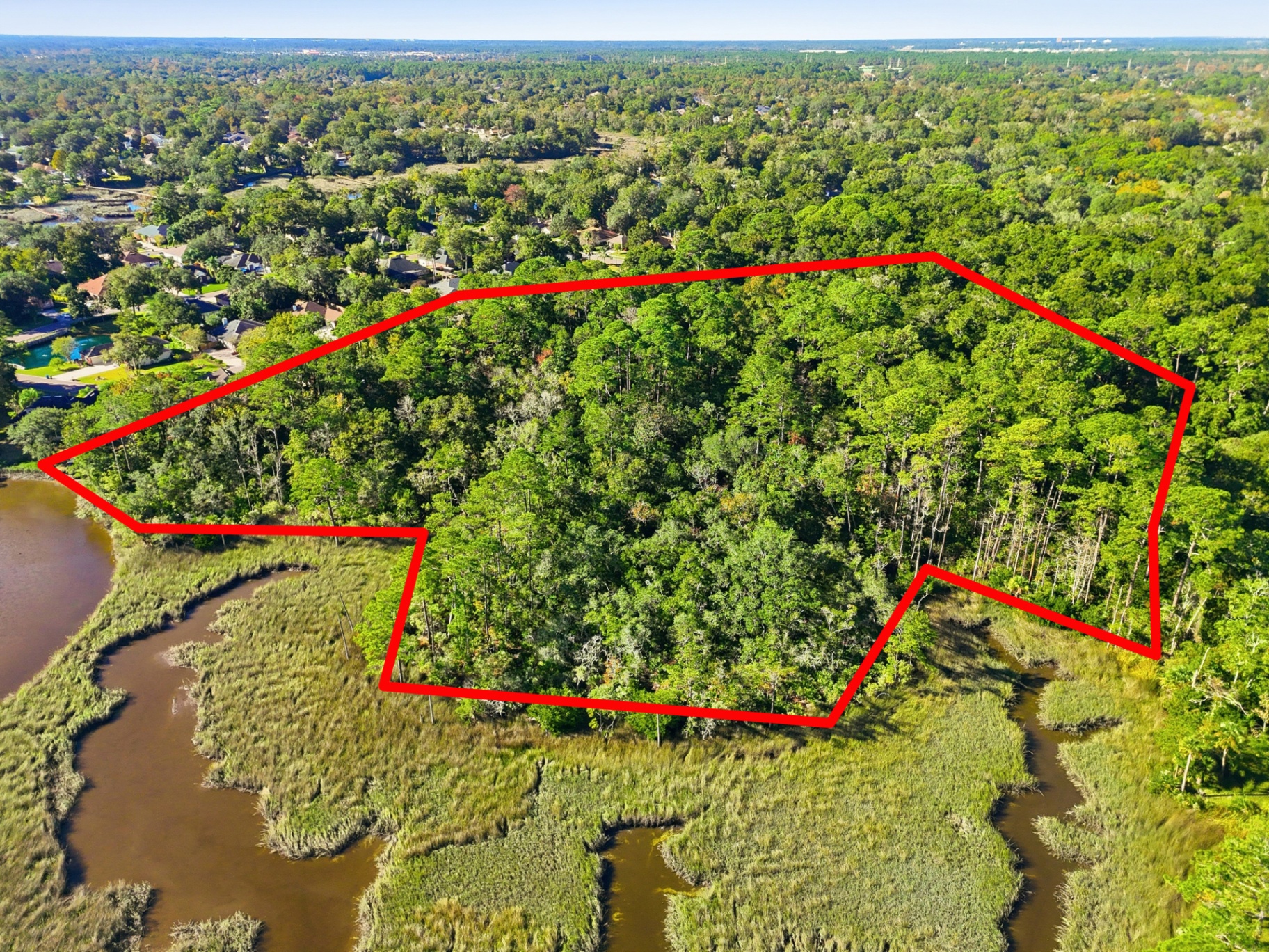 Aerial view 4 of the Quinlan Ridge waterfront enclave on Mount Pleasant Creek, Jacksonville, Duval County, Florida